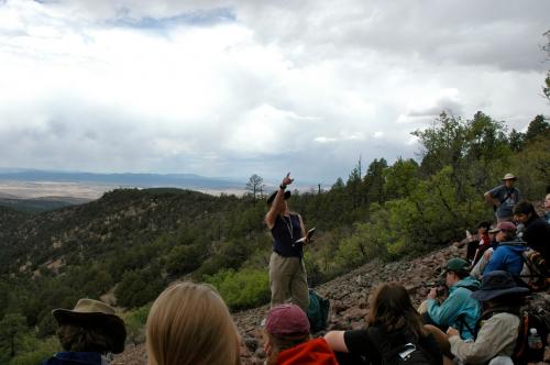 NMT Professor Neila Dunbar  leads students on an excursion to explore the Rio Grande rift valley
